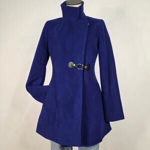 HiSO Blue Wool Cashmere Funnel Neck Coat Womens Size 2 Made in Canada